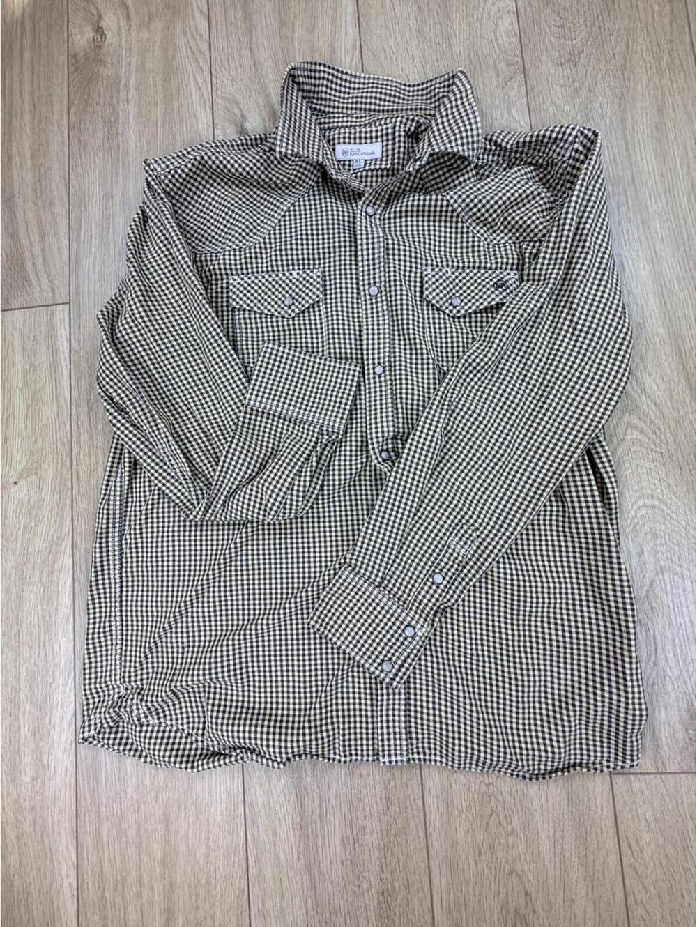 Blue Ranchwear Western Shirt Mens XL Black Tan Plaid Pearl Snap Cowboy